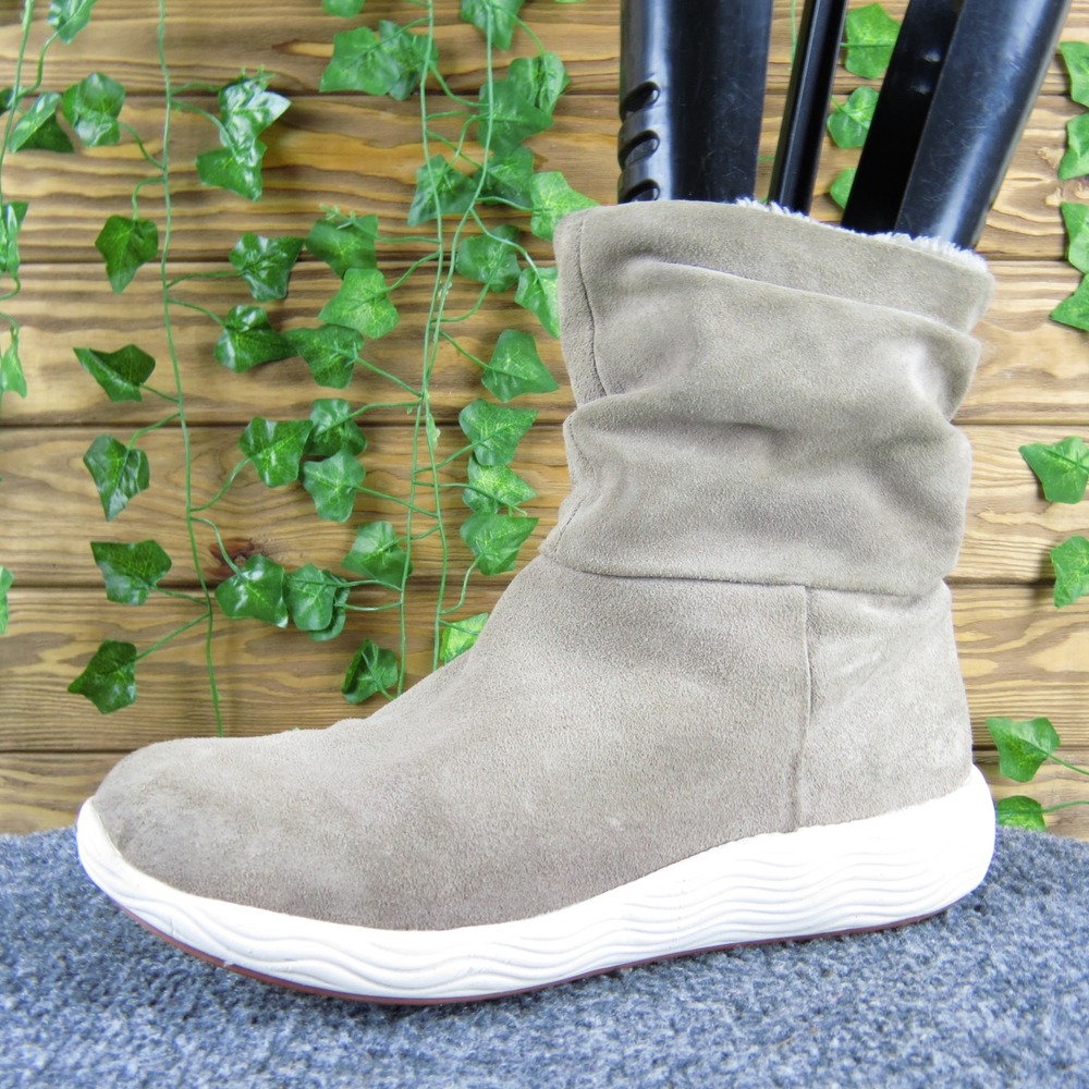 Baretraps Lainey Women 7.5 Taupe Suede Faux Fur Mid Calf Boots‎ Slip On Cozy